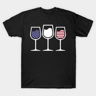 Wine Glass Us Flags 4th Of July T-shirt T-Shirt